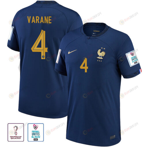 France National Team FIFA World Cup Qatar 2022 Patch Rapha?l Varane 4 Home Jersey