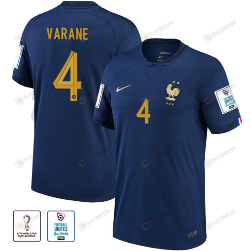 France National Team FIFA World Cup Qatar 2022 Patch Rapha?l Varane 4 Home Men Jersey