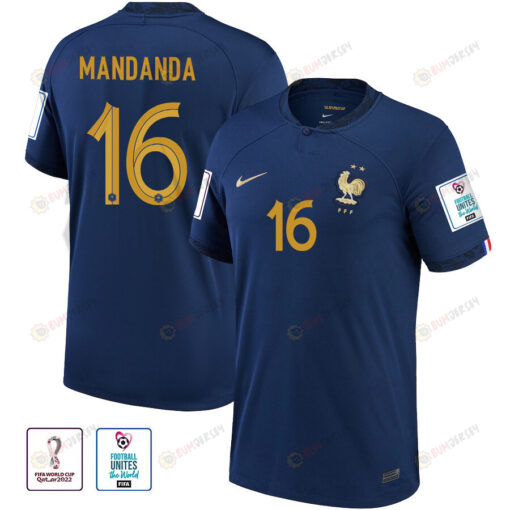 France National Team FIFA World Cup Qatar 2022 Patch Steve Mandanda 16 Home Men Jersey