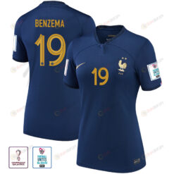 France National Team Karim Benzema 19 FIFA World Cup Qatar 2022 Patch - Home Women Jersey
