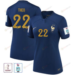 France National Team Theo Hernandez 22 FIFA World Cup Qatar 2022 Patch - Home Women Jersey