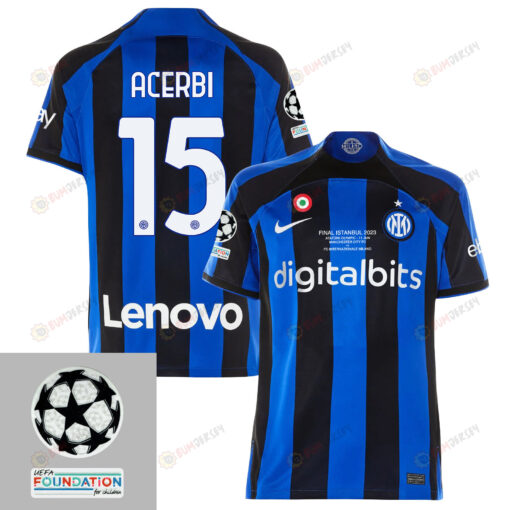 Francesco Acerbi 15 Inter Milan UEFA 2023 Final Match Details Patch Badge - Home Jersey