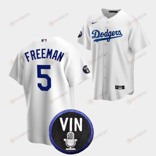 Freddie Freeman Honor Vin Scully Los Angeles Dodgers White 5 Jersey