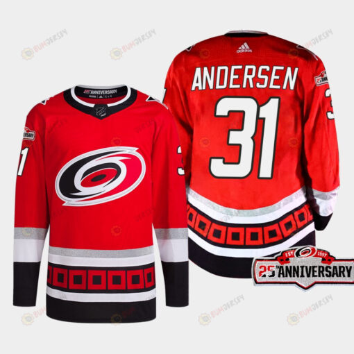 Frederik Andersen 31 Carolina Hurricanes Red Jersey 2022-23 Third 25th Anniversary