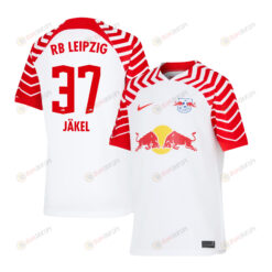 Frederik J?kel 37 RB Leipzig 2023/24 Home YOUTH Jersey - White/Red