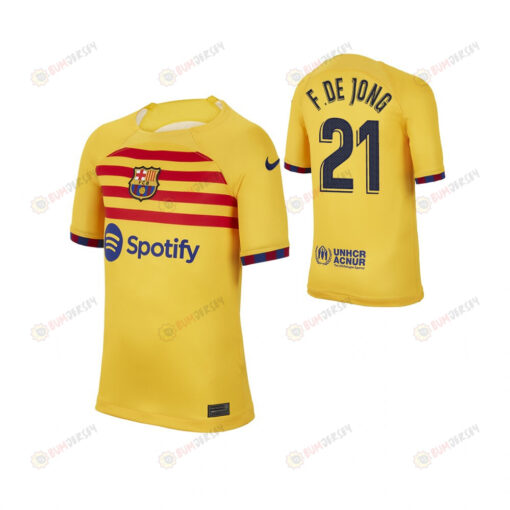 Frenkie de Jong 21 Barcelona 2022/23 Youth Fourth Jersey - Yellow