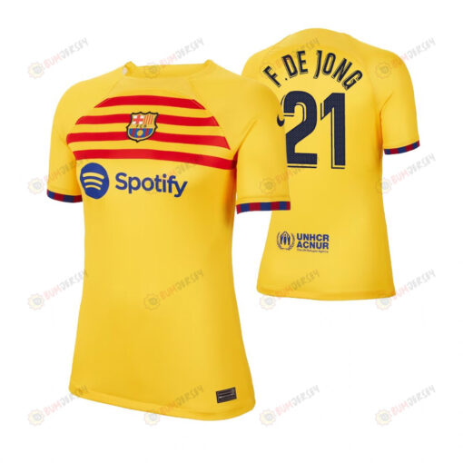 Frenkie de Jong 21 Barcelona 2023 Fourth Women's Yellow Jersey