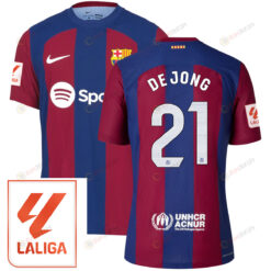 Frenkie de Jong 21 Barcelona 2023/24 With LaLiga Badge Home Men Jersey