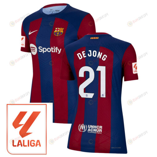 Frenkie de Jong 21 Barcelona 2023/24 With LaLiga Badge Home Women Jersey