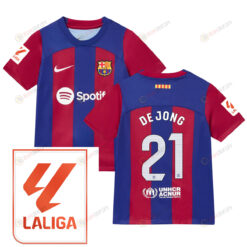 Frenkie de Jong 21 Barcelona 2023/24 With LaLiga Badge Home Youth Jersey