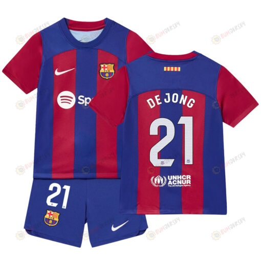 Frenkie de Jong 21 Barcelona Home Kit 2023-24 Youth Jersey - Blue/Scarlet