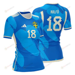 Fridolina Rolf? 18 Sweden 2023 Women Away Jersey - Blue - All Over Printed Jersey