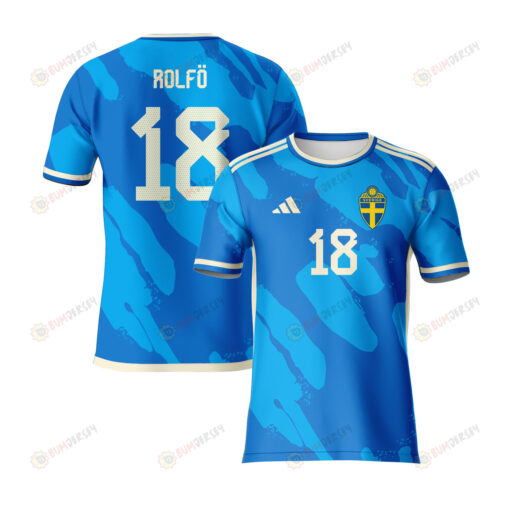 Fridolina Rolf? 18 Sweden 2023 Youth Away Jersey - Blue - All Over Printed Jersey