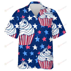 Frosting Cream Cupcake On American Flag Color Stars Pattern Hawaiian Shirt