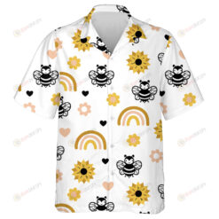 Funny Bees Sunflowers And Rainbows Pattern Hawaiian Shirt