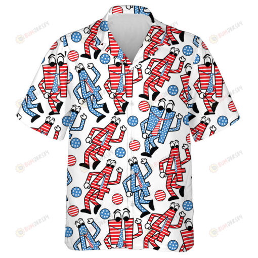 Funny Cartoon Number Four Character Dancing In Flag Pattern Hawaiian Shirt