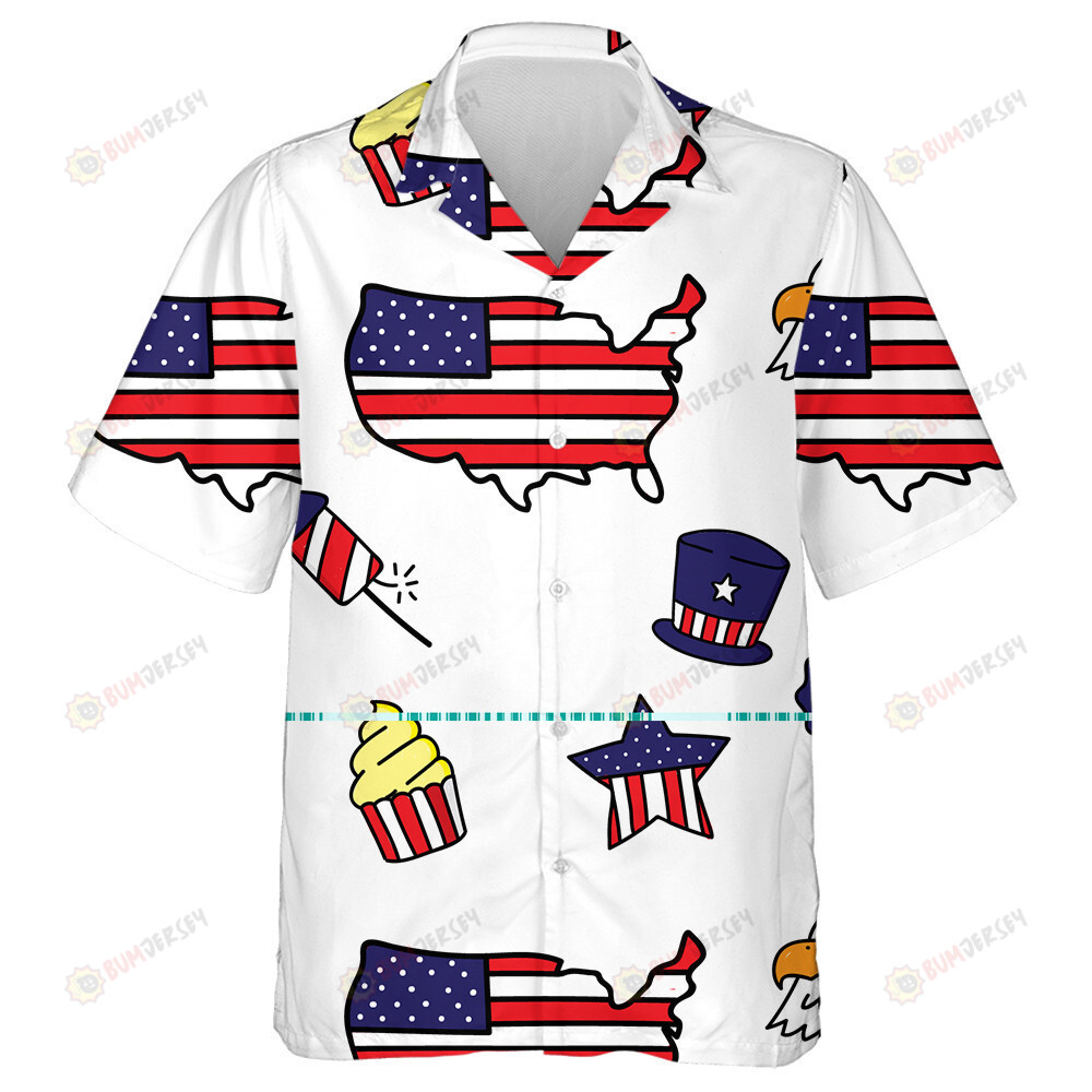 Funny Hand Painting Map Of USA With Eagle Hat Cupcake Hawaiian Shirt