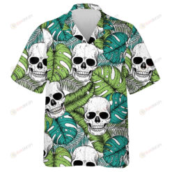Funny Human Skull And Palm Leaves Hawaiian Shirt
