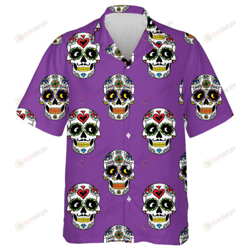 Funny Sugar Skull Mexican On Purple Background Hawaiian Shirt