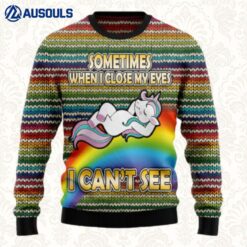 Funny Unicorn Sometimes When I Close My Eyes Ugly Sweaters For Men Women Unisex