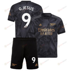 Gabriel Jesus 9 Arsenal Away Kit 2022 - 2023 Youth Jersey - Black