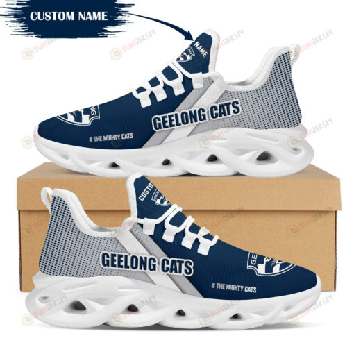 Geelong Cats Logo Custom Name Pattern 3D Max Soul Sneaker Shoes In Blue And Gray