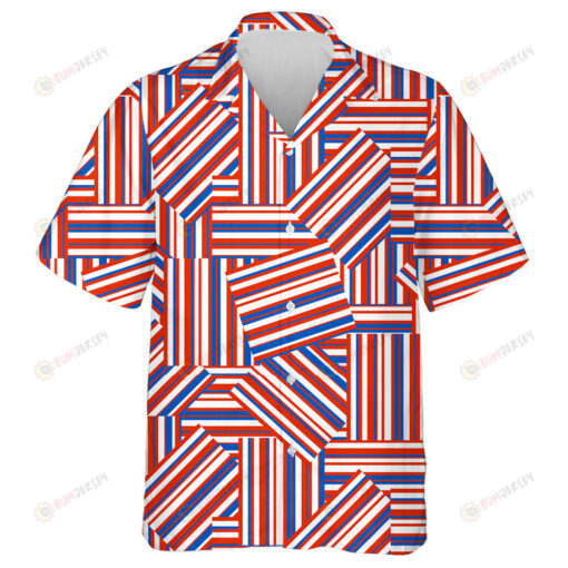 Geometric Pattern By Striped Rectangles American Patriotic Hawaiian Shirt