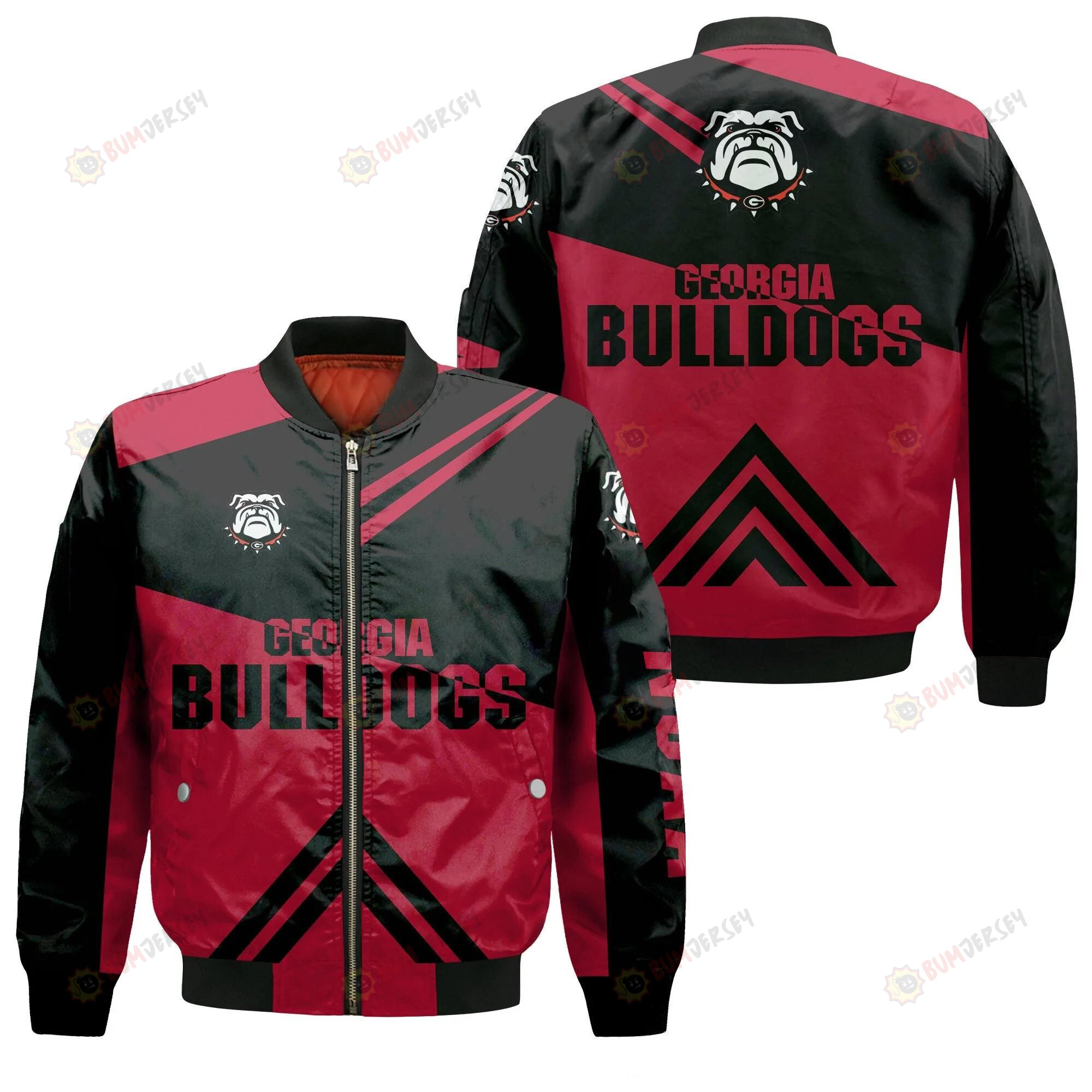 Georgia Bulldogs Football Bomber Jacket 3D Printed - Stripes Cross Shoulders