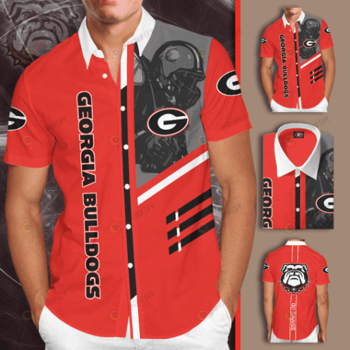 Georgia Bulldogs Logo Curved Hawaiian Shirt In Red