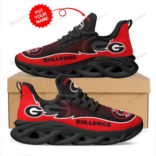 Georgia Bulldogs Logo Custom Name 3D Max Soul Sneaker Shoes In Red Black