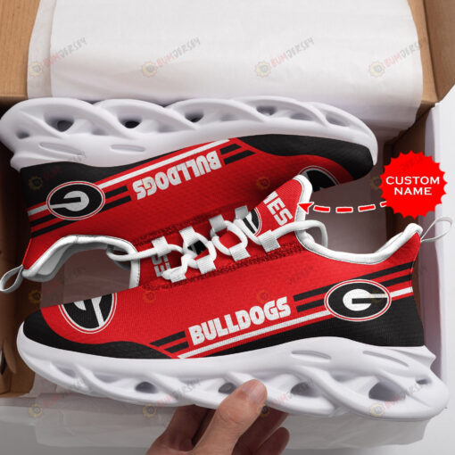 Georgia Bulldogs Logo Stripe Pattern Custom Name 3D Max Soul Sneaker Shoes In Red And Black