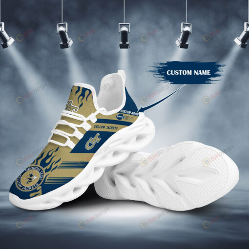 Georgia Tech Yellow Jackets Logo Fire Pattern Custom Name 3D Max Soul Sneaker Shoes