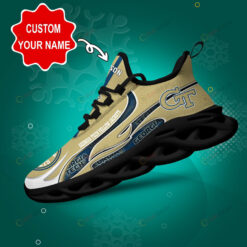 Georgia Tech Yellow Jackets Logo Pattern Custom Name 3D Max Soul Sneaker Shoes In Gold