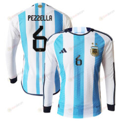 Germ?n Pezzella 6 Argentina 2022-23 Home Men Long Sleeve Jersey National Team World Cup Qatar