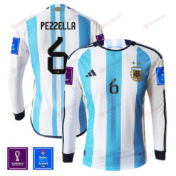 Germ?n Pezzella 6 Argentina 2022-23 Home Men Long Sleeve Jersey National Team World Cup Qatar