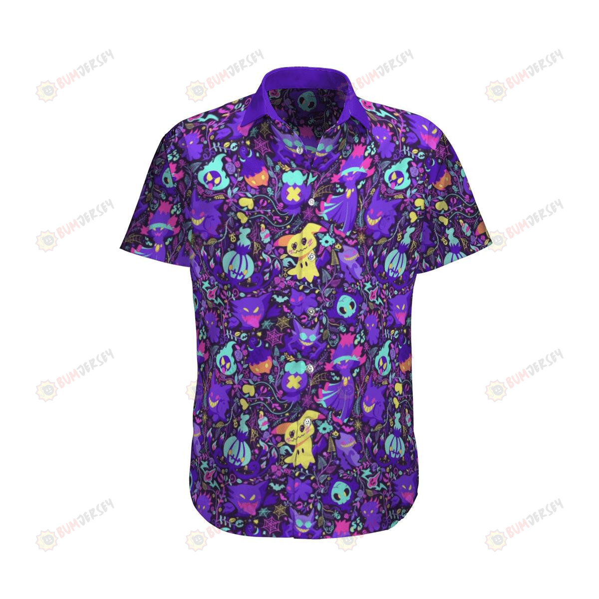 Ghost Pokemon In Purple Background Curved Hawaiian Shirt