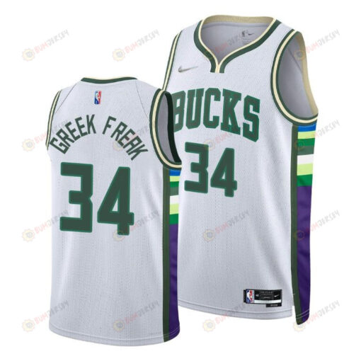 Giannis Antetokounmpo Bucks 2022 Greek Freak White 34 Jersey Nickname Diamond Edition - Men Jersey