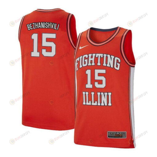 Giorgi Bezhanishvili 15 Illinois Fighting Illini Retro Elite Basketball Men Jersey - Orange