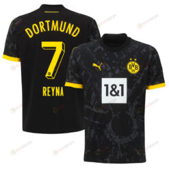Giovanni Reyna 7 Borussia Dortmund 2023-24 Away Men Jersey - Black