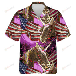Girly Brown Unicorn With American Flag Embroidery Pattern Hawaiian Shirt