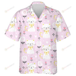 Girly Cat And Sunfflower On Pink Background Hawaiian Shirt