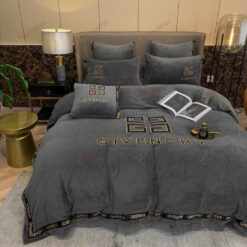 Givenchy Logo Heavy Velvet Bedding Set In Dark Gray