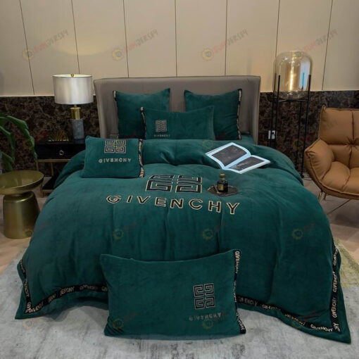 Givenchy Logo Heavy Velvet Bedding Set In Teal