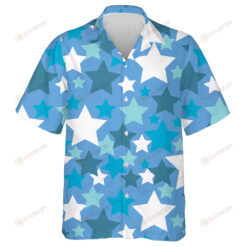 Glowing Blue And White Stars Pattern Independence Day Hawaiian Shirt