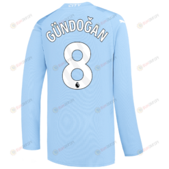 G?ndo?an 8 Manchester City 2023/24 Long Sleeve Home Jersey - Sky Blue