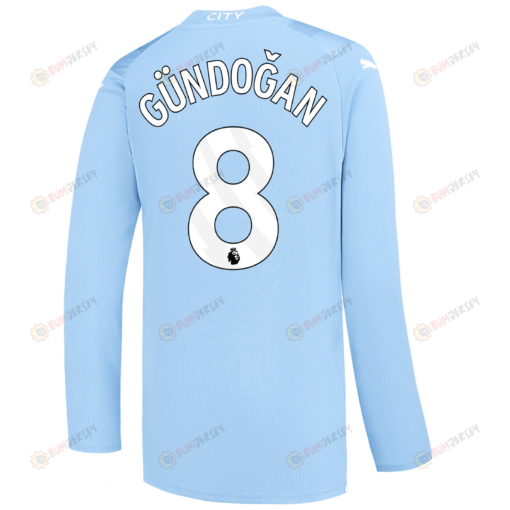 G?ndo?an 8 Manchester City 2023/24 Long Sleeve Home Jersey - Sky Blue