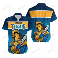 Gold Coast Titans Knight Pattern Curved Hawaiian Shirt In Blue & Orange