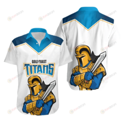 Gold Coast Titans Knight Pattern Curved Hawaiian Shirt In White & Yellow