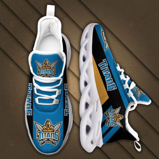 Gold Coast Titans Logo Black Stripe Pattern 3D Max Soul Sneaker Shoes In Blue