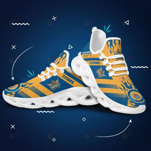 Gold Coast Titans Logo Pattern Custom Name 3D Max Soul Sneaker Shoes In Blue Yellow